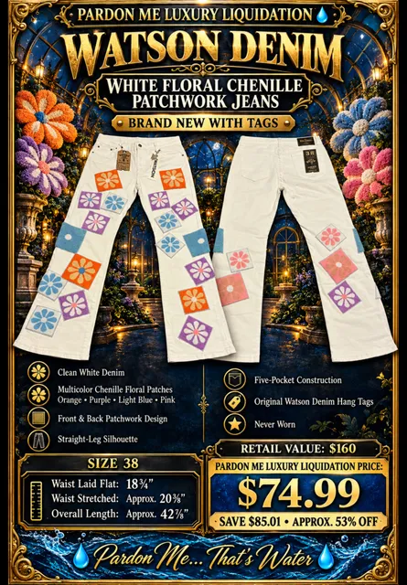 Watson Denim White Floral Chenille Patchwork Jeans