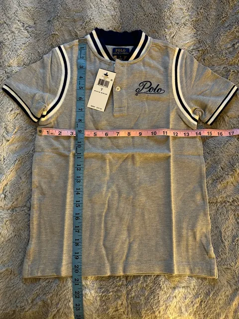Polo Ralph Lauren Tiger Patch Polo Shirt Size 7 Grey Boys New