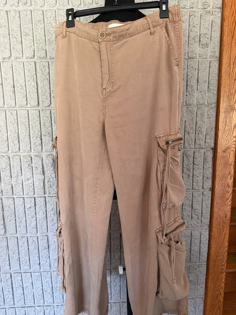 903 Risen Jeans Cargo Pants Size L Tan Zip Pockets