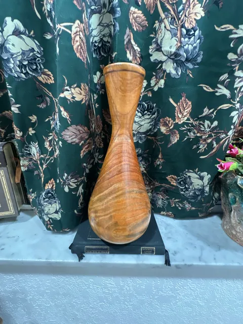 Vintage Hand Turned Wood Vase Solid Wooden Sculpted Decor
