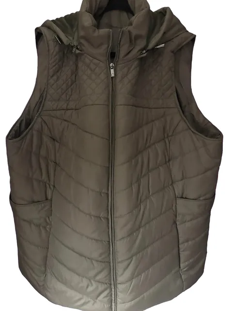 Liz Claiborne Puffer Vest Size 3X Brown Quilted Hooded