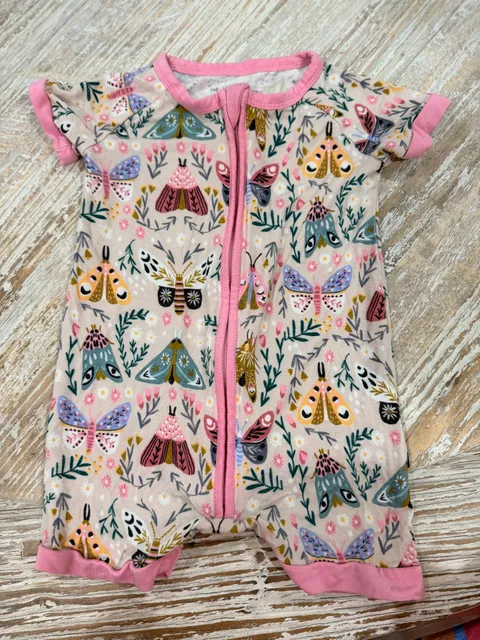 The Sleepy Sloth Oh Moth-er Romper Shorty 6/12m pink butterflies moth HTF