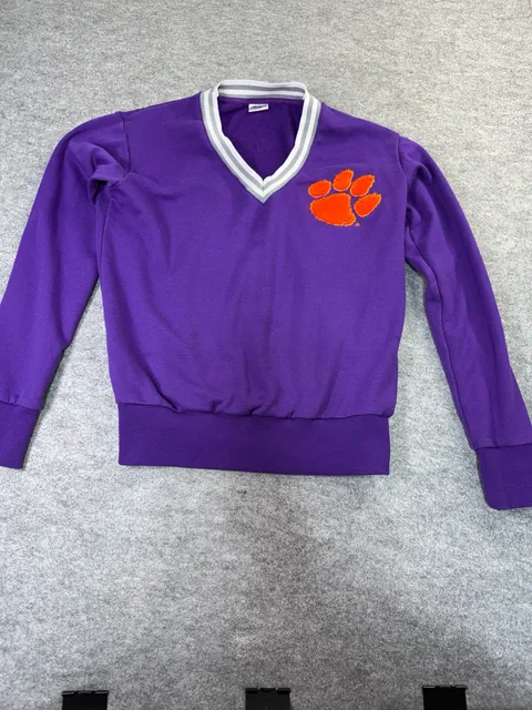Vintage Zoozatz Clemson Tigers Sweatshirt Size XS Purple Orange V-Neck Pullover