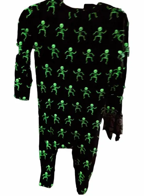 Posh Peanut Glow-in-the-Dark Skeletons Romper Size 12-18 Mos Black White