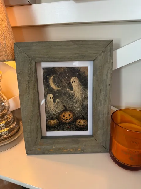 Framed Halloween Print Ghosts and Pumpkins