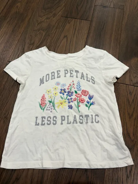 Gap Kids More Petals Less Plastic T-Shirt XL (12) White Graphic Tee
