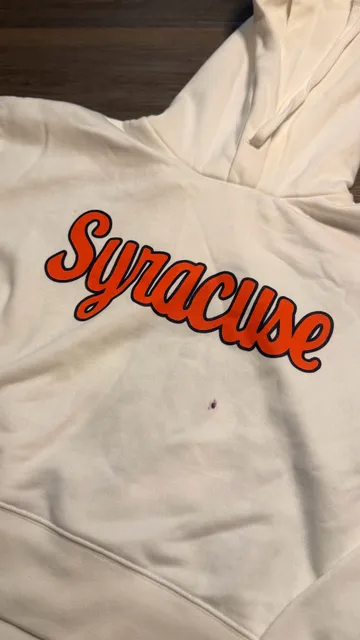 Syracuse University Script Logo Hoodie White Stained