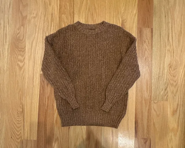 American Eagle Oversized Crew Neck Sweater Size XS Brown Chunky Knit