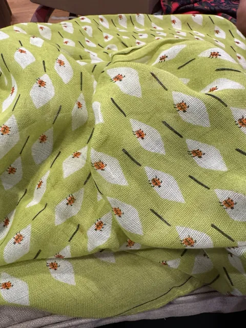 Green White Ladybug Floral Print Lightweight Scarf