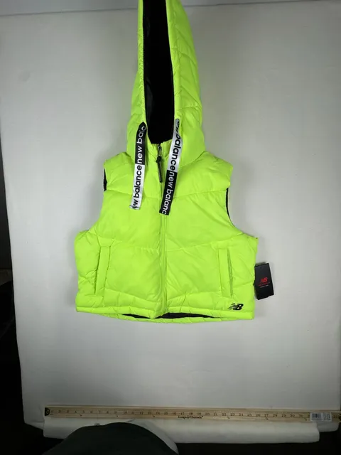 New Balance Puffer Vest Size S Neon Green Quilted Hooded