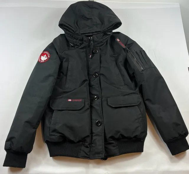 Canada Weather Gear Hooded Puffer Bomber Jacket Size L Black
