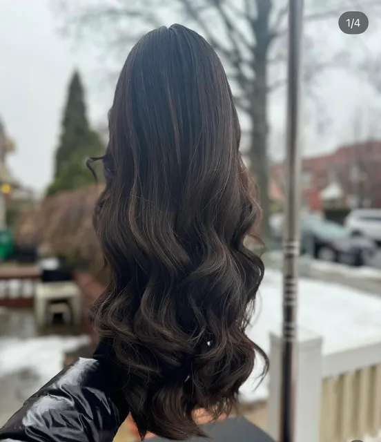 Human Hair Lace Front Wig Dark Brown Highlighted Wavy