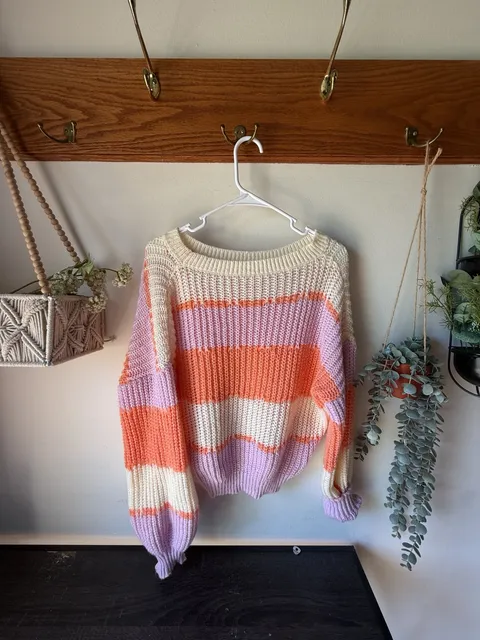 🎀 Dreamy Pastel Sweater 🍂 Lavender Coral Chunky Knit Cottagecore size s