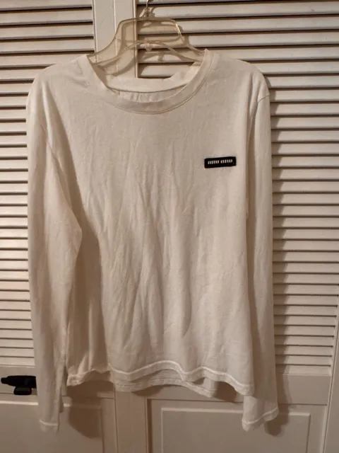 Miu Miu Logo Patch Long Sleeve T-Shirt Size M White Cotton