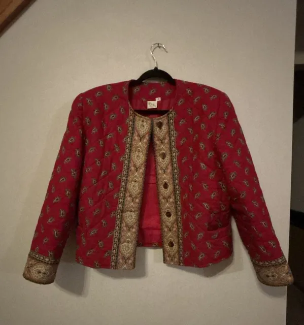 Vera Bradley Quilted Jacket Size M Red Paisley Vintage
