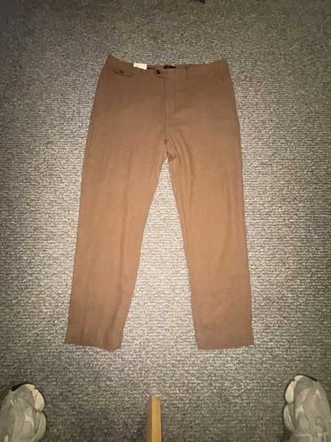 Banana Republic Slim Straight Trouser Size 36x32 Brown Linen Blend New