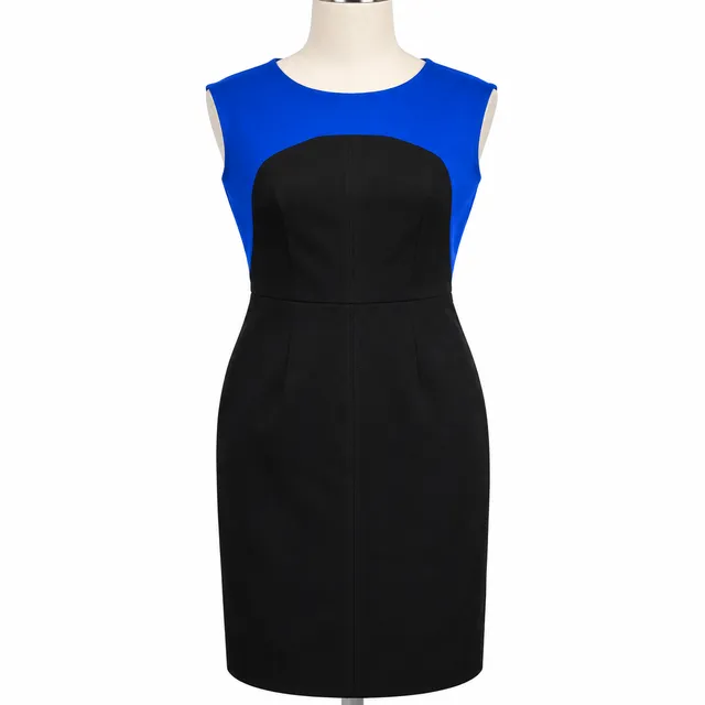 Calvin Klein Colorblock Sheath Dress Blue Black Sleeveless Career Size 8