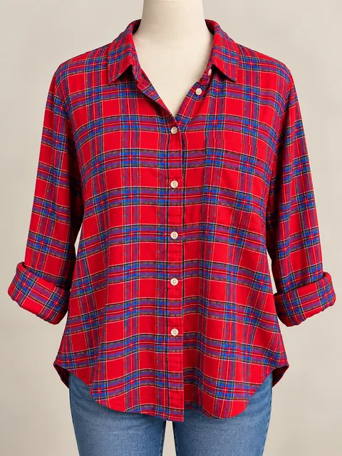Abercrombie & Fitch Women’s XL Red Blue Plaid Button Down Flannel Shirt