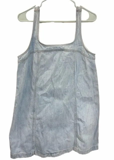 Madewell Denim Mini Dress Size 12 Light Wash Square Neck Sleeveless Cotton Shift