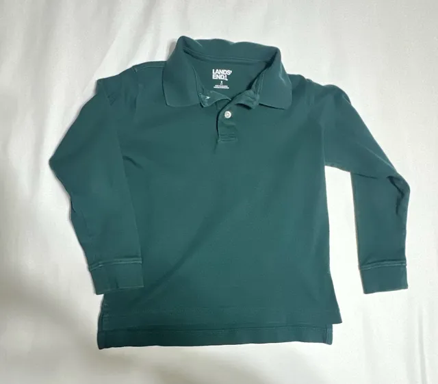 Lands' End Long Sleeve Polo Size S 6-7 Green Cotton Shirt