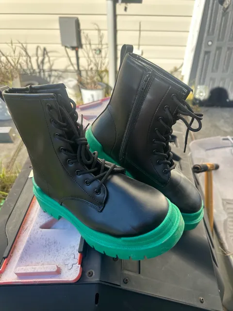Fashion Nova Going My Way Black Green Combat Boots Size 10