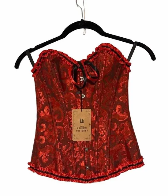 Fashion Costumes Corset Top Size XXS Red Brocade Ruffle