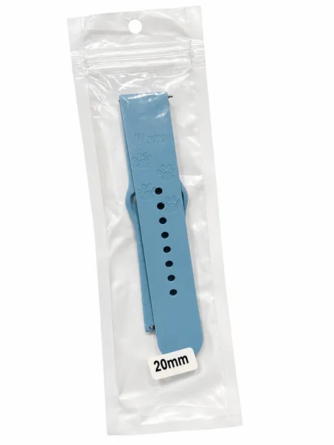Silicone Watch Band 20mm Blue Paw Print