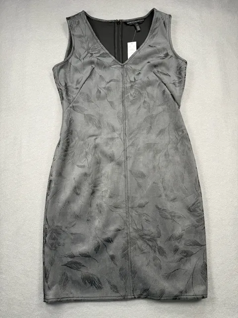 White House Black Market SL Vneck Suede Dress Size 2 Inkling Foil Asphalt