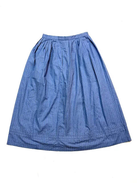 Vintage Women's Skirt Tag Size 14 Cottagecore Prairie Folk Alpine Heritage German Dirndl Style Blue White Woven Stripe Cotton Gathered Waist Pintuck Hem Lined Midi