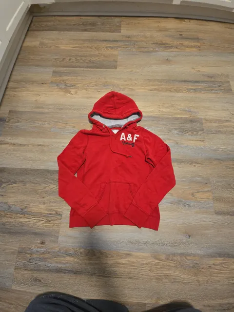 Abercrombie & Fitch Varsity Hoodie Red Graphic Pullover Sweatshirt