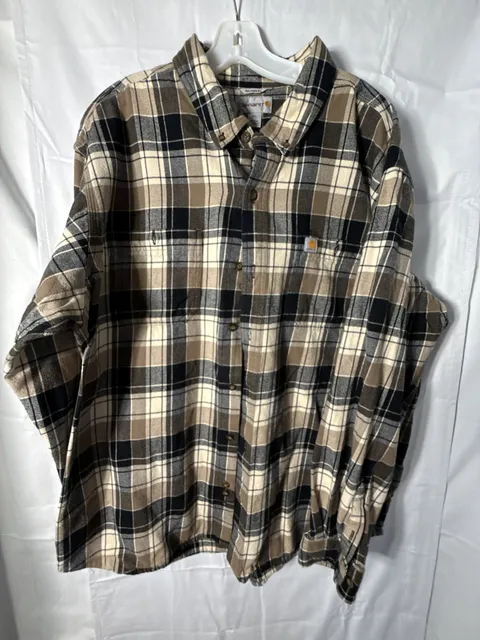Carhartt Plaid Flannel Shirt Size 2XL Relaxed Fit Brown Black