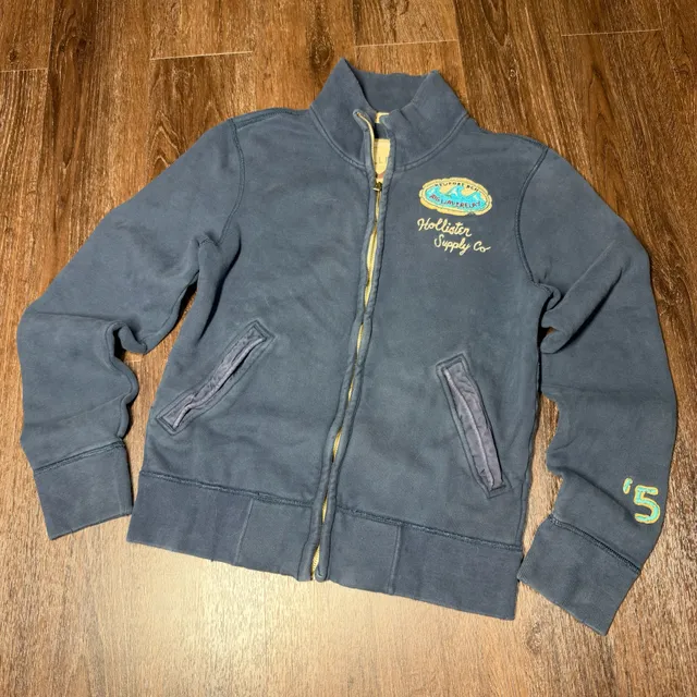 Hollister California Full Zip Sweatshirt Size M Blue Vintage Distressed SurfWear