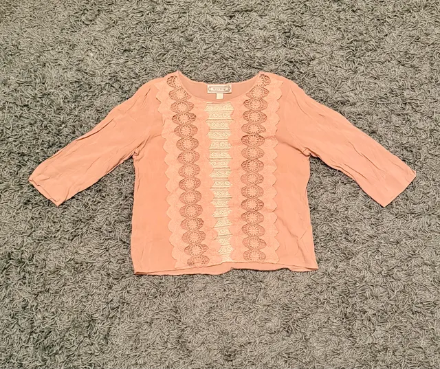 Beyond Vintage Blouse XL Pink Lace Front Rayon Top
