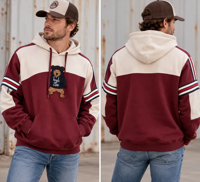 Bear The Beams Full of Life Teddy Bear Hoodie Men’s L Colorblock Streetwear