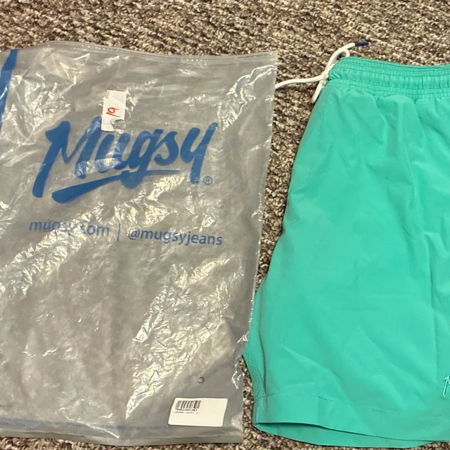 Men’s New Mugsy Small Swimsuit Swim Trunks Lagoon Blue