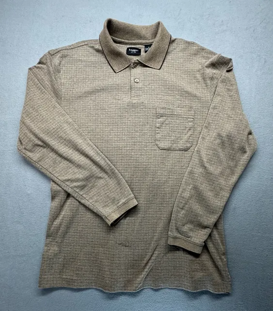 Haggar Long Sleeve Polo Shirt Size M Brown Textured Pocket