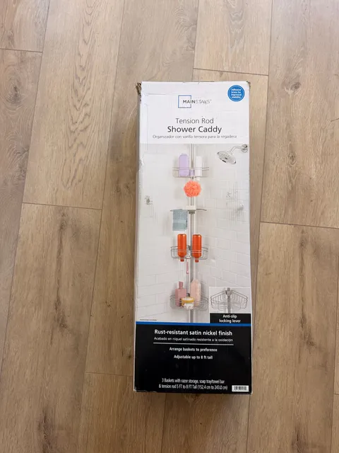 Mainstays Tension Rod Shower Caddy Satin Nickel Finish