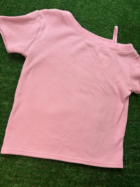 Abercrombie Kids Waffle Knit Shirt Size 9/10 Pink Off Shoulder Top