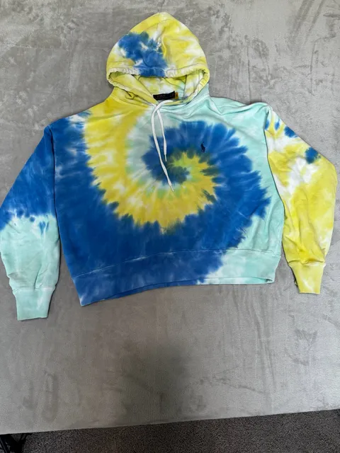 Women’s Polo Ralph Lauren Hoodie Size L Spiral Tie Dye Blue Yellow 