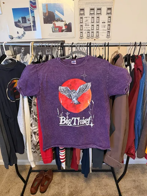 Colortone Big Thief Owl Band T-Shirt Size L Purple Vintage Washed Tee