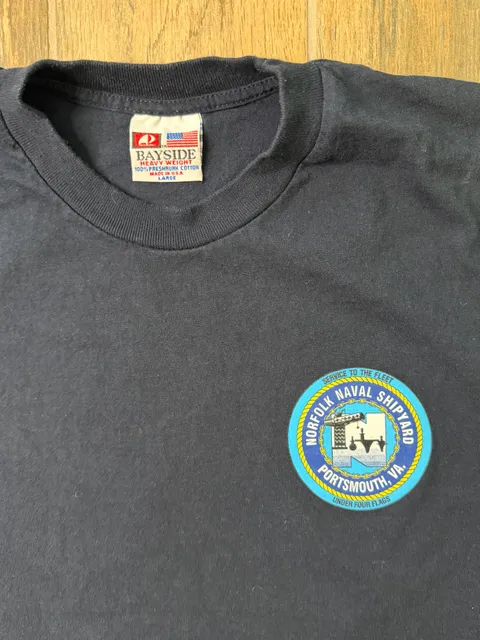 Bayside Norfolk Naval Shipyard T-Shirt Size Large Black Cotton