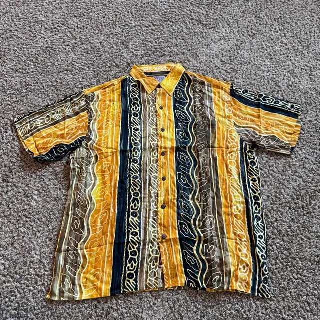 The Territory Ahead Shirt Size XXL Yellow Black Wave Print Rayon
