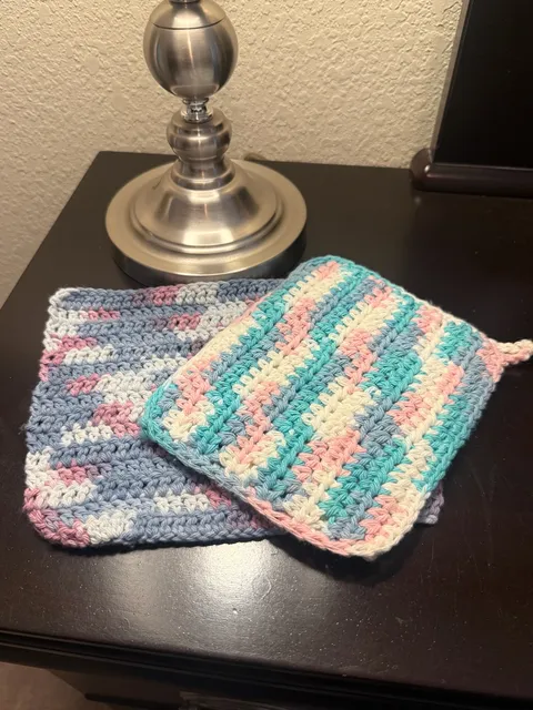 Handmade Crochet Potholders Dishcloths Set Pastel Cotton