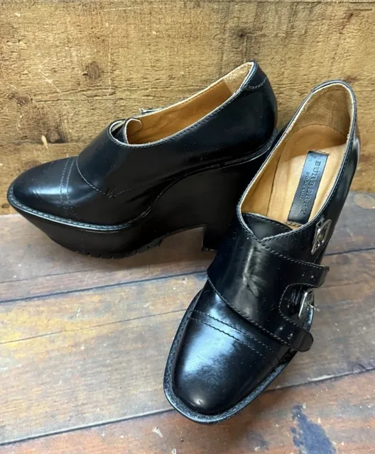 Burberry Prorsum Leather Monk Double Buckle Wedge Platform Size 39