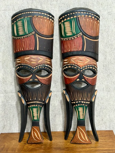 Handmade African Wooden Tribal Mask Wall Art Decor Pair