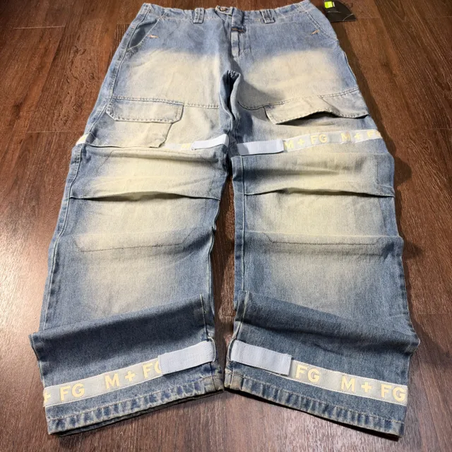 Vintage MARITHE FRANCOIS GIRBAUD Shuttle Strap Jeans Blue Baggy Wide Leg