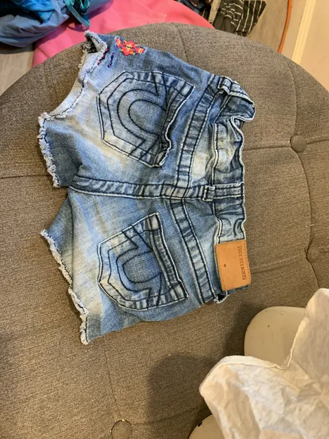 True Religion Denim Shorts Size 5 Blue Embroidered Cut Off