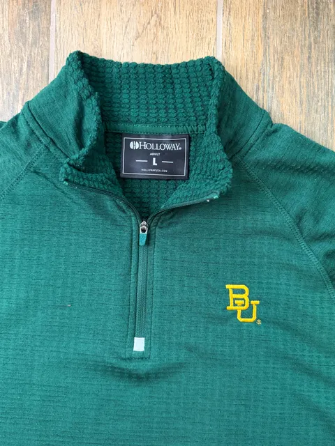Baylor Bears University Half Zip Pullover Size L Green with pocket!