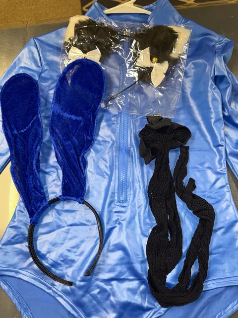 Bunny/Cat Girl Costume Bodysuit Stockings Set Size S Blue
