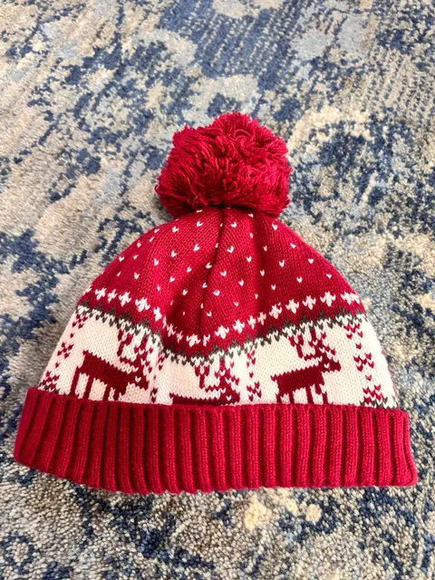 Old Navy Reindeer Fair Isle Pom Beanie Size 3T Red Fleece Lined